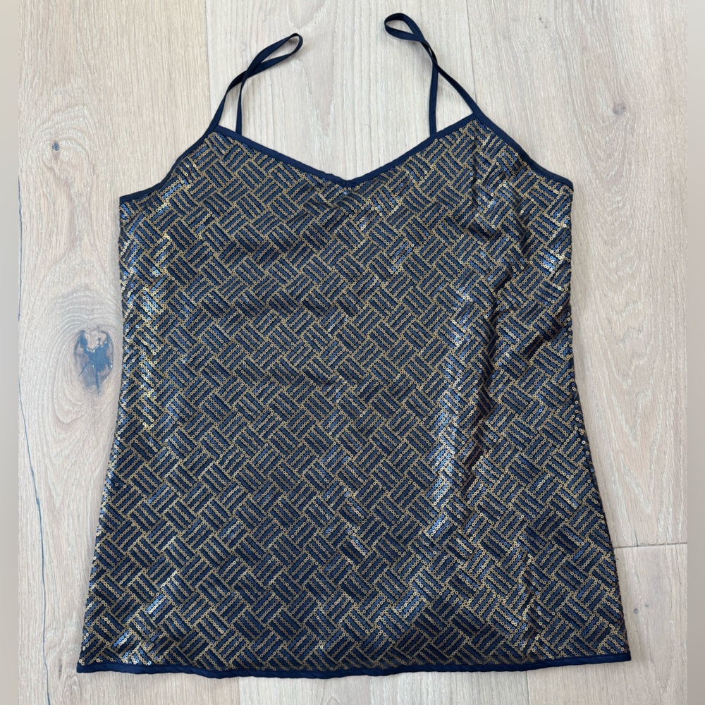 Banana Republic Navy and Gold sequin camisole